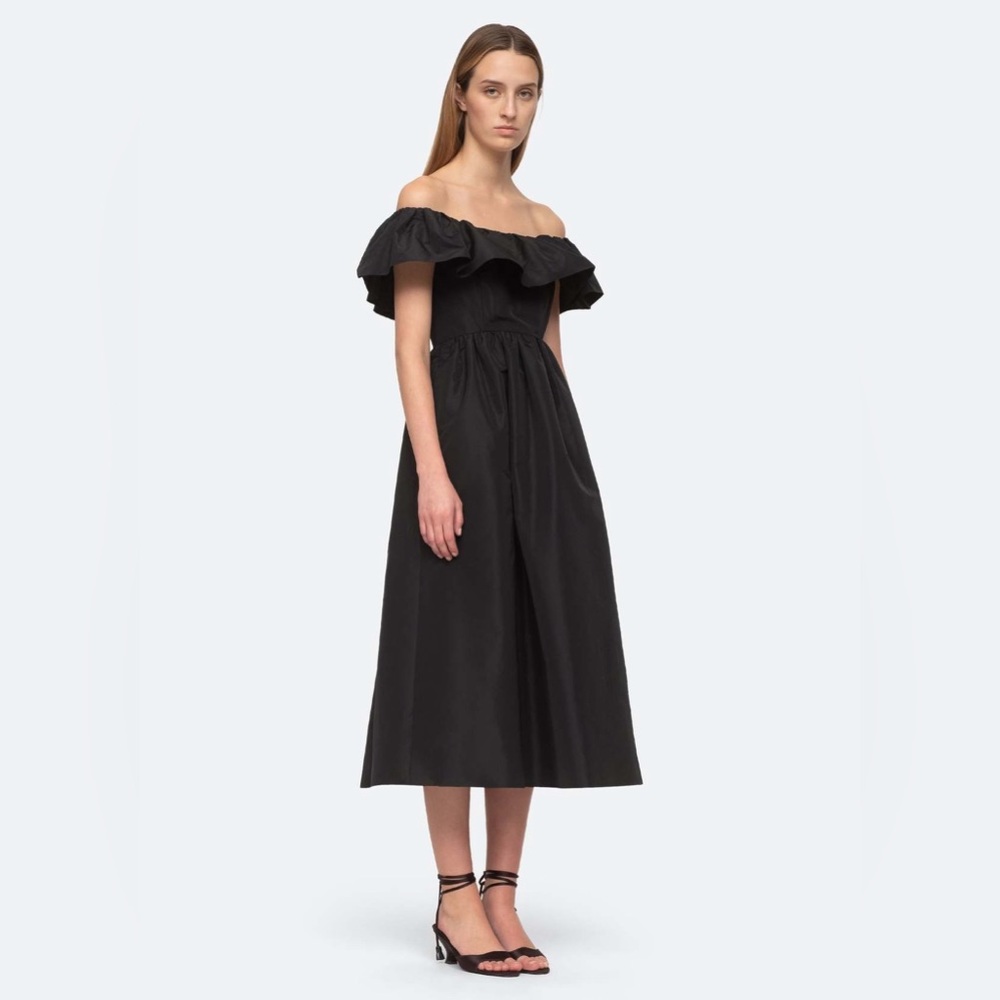 NWT $425 Sea Diana Taffeta Dress In Black - Picture 6 of 9